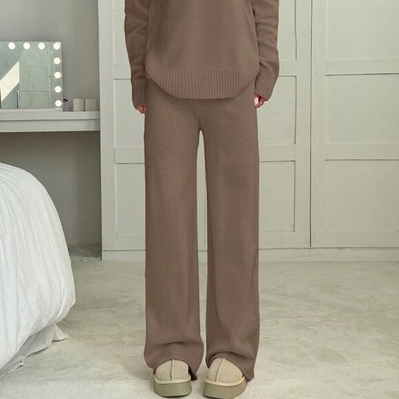 Brown Casual Women's Crew Neck Long Sleeve Sweater And Long Pants Set - Picture 6 of 6